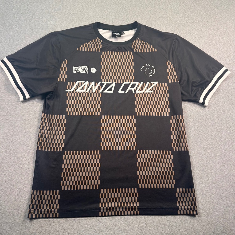 Santa Cruz Jersey Shirt Mens M Black Checkered Logo Graphic Short Sleeve Active